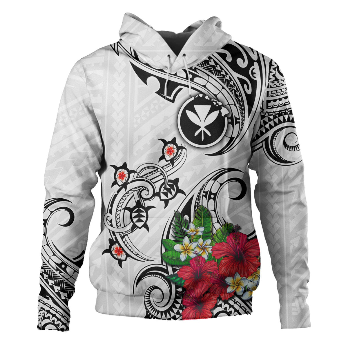 Hawaii Hoodie Turtle Polynesian Tribal Tropical Flowers-Myprintsy