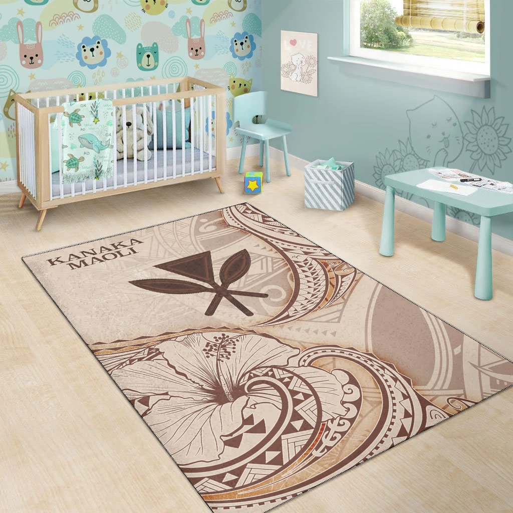 Hawaii Kanaka Maoli Area Rug - Hibiscus Flowers Vintage Style-Myprintsy