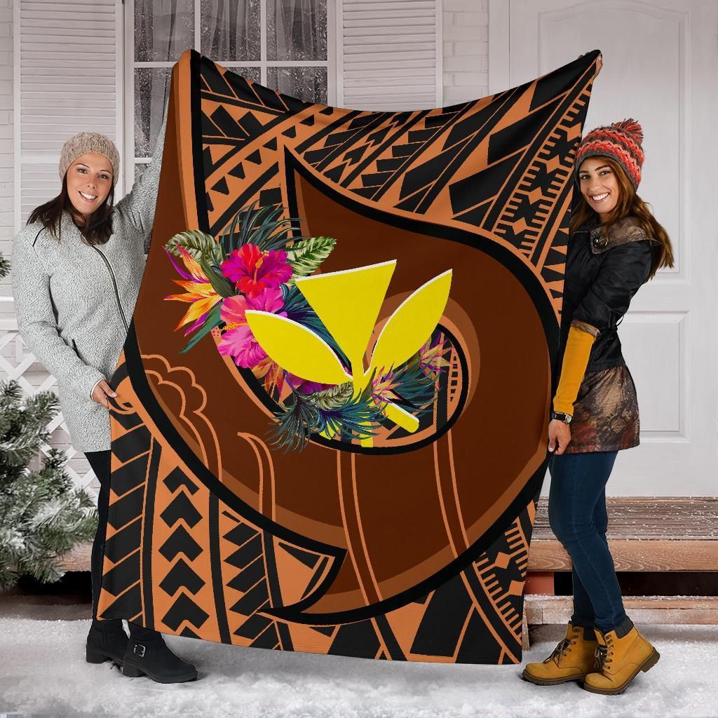 Hawaii Kanaka Maoli Premium Blanket - Polynesian Hook And Hibiscus-Myprintsy
