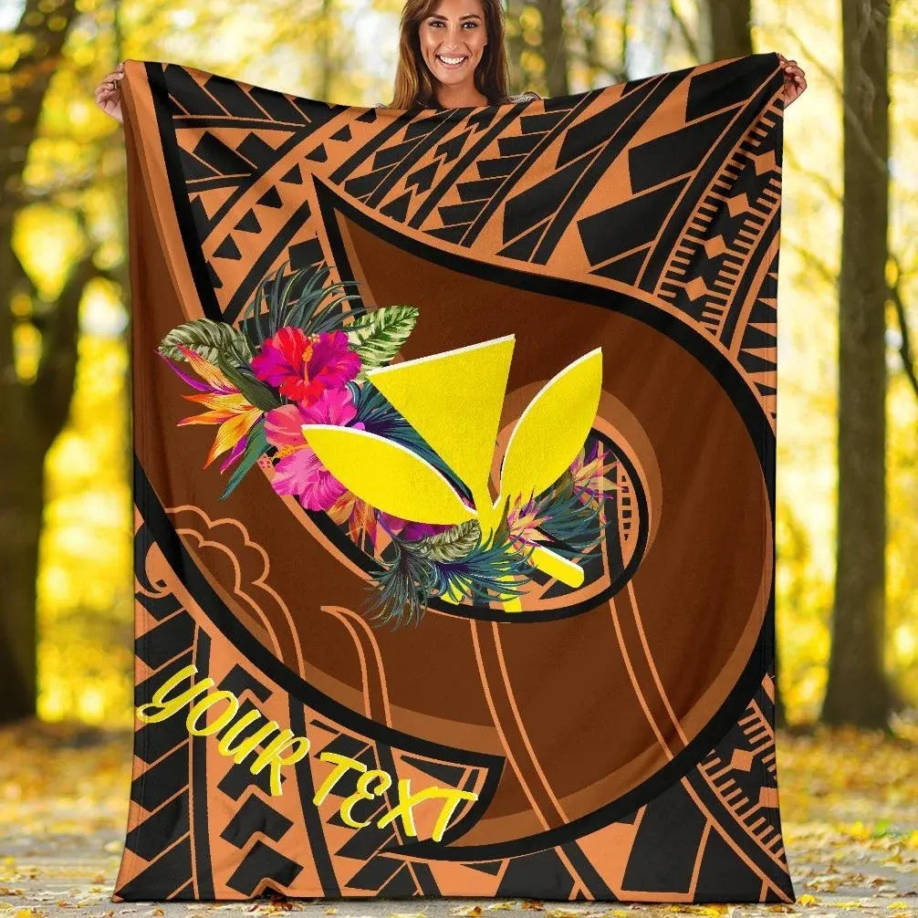 Hawaii Kanaka Maoli Premium Blanket - Polynesian Hook And Hibiscus-Myprintsy