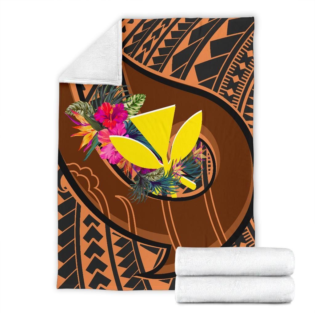 Hawaii Kanaka Maoli Premium Blanket - Polynesian Hook And Hibiscus-Myprintsy