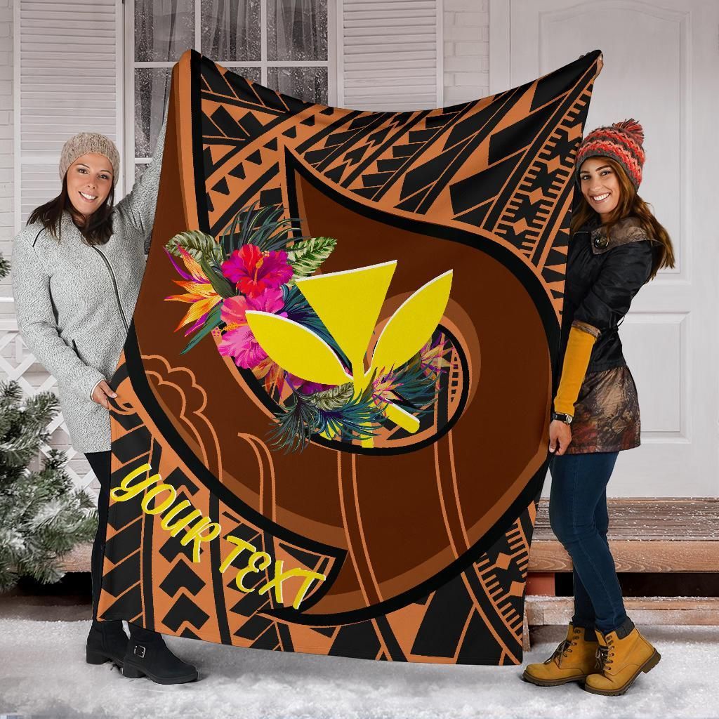 Hawaii Kanaka Maoli Premium Blanket - Polynesian Hook And Hibiscus-Myprintsy