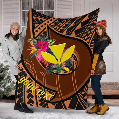 Hawaii Kanaka Maoli Premium Blanket - Polynesian Hook And Hibiscus-Myprintsy