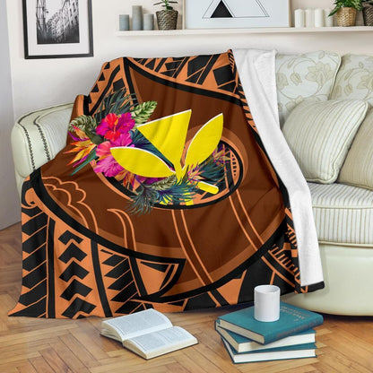 Hawaii Kanaka Maoli Premium Blanket - Polynesian Hook And Hibiscus-Myprintsy