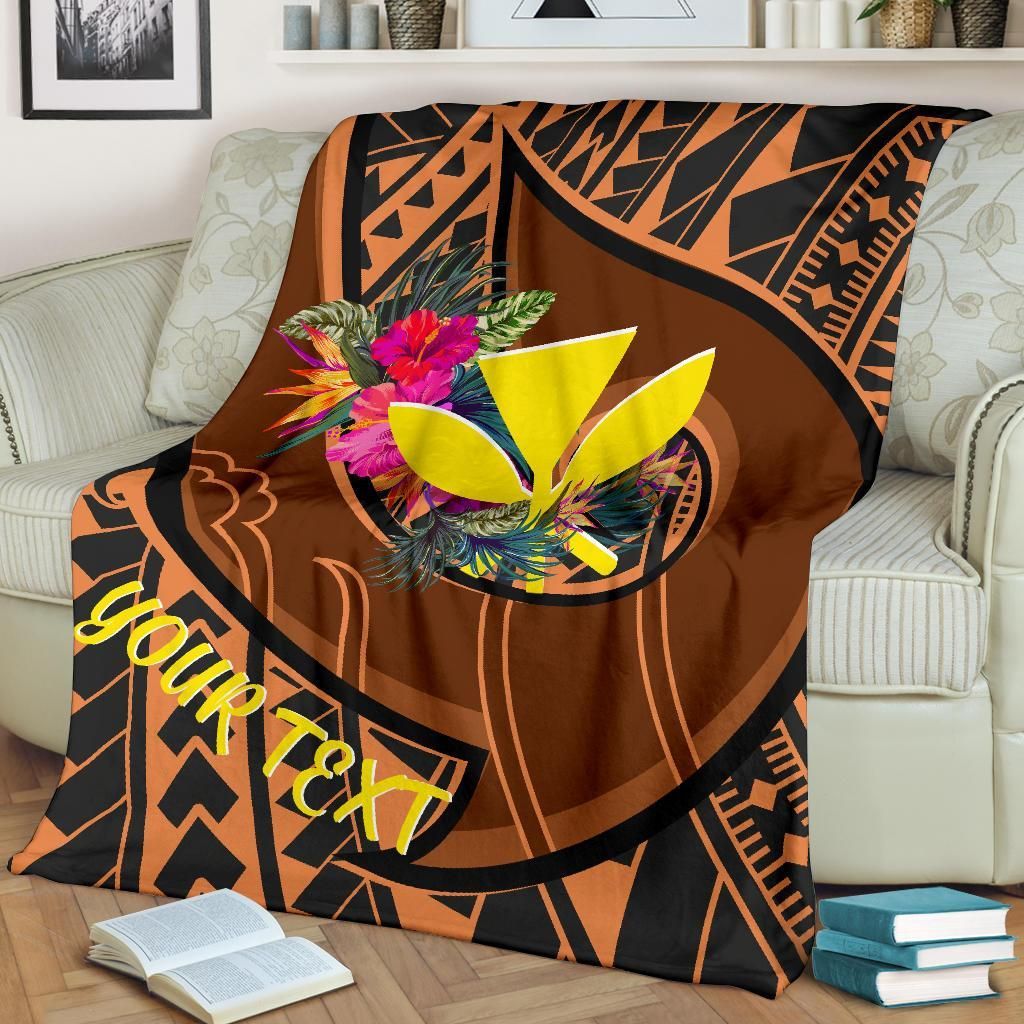 Hawaii Kanaka Maoli Premium Blanket - Polynesian Hook And Hibiscus-Myprintsy