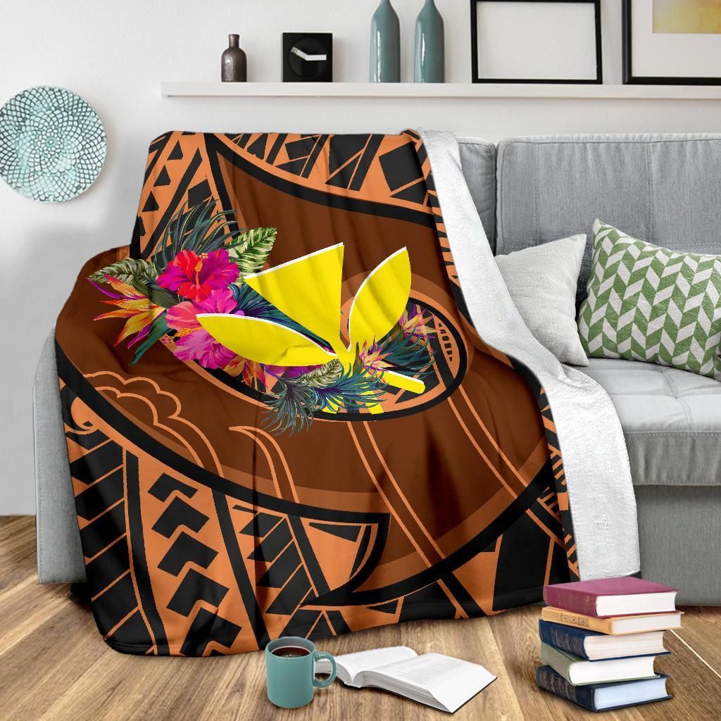 Hawaii Kanaka Maoli Premium Blanket - Polynesian Hook And Hibiscus-Myprintsy