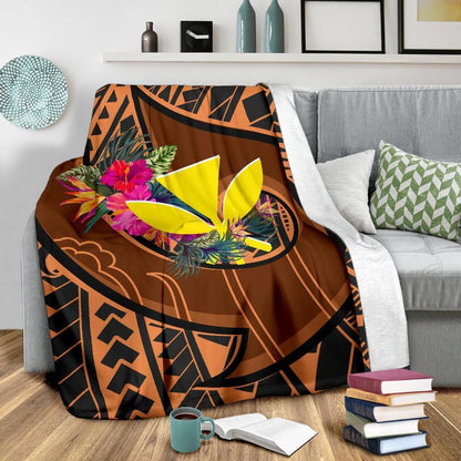 Hawaii Kanaka Maoli Premium Blanket - Polynesian Hook And Hibiscus-Myprintsy