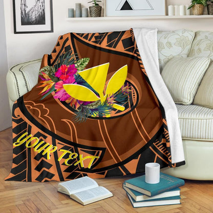 Hawaii Kanaka Maoli Premium Blanket - Polynesian Hook And Hibiscus-Myprintsy