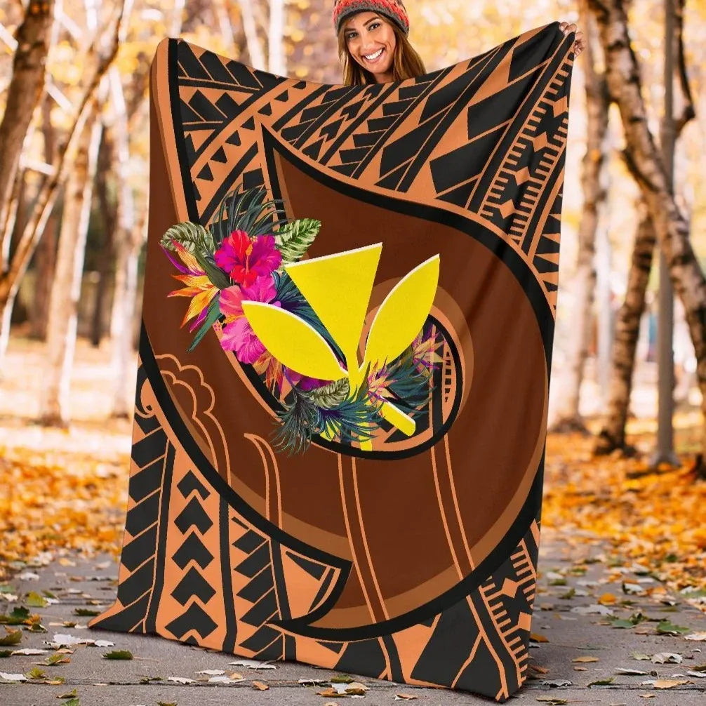 Hawaii Kanaka Maoli Premium Blanket - Polynesian Hook And Hibiscus-Myprintsy