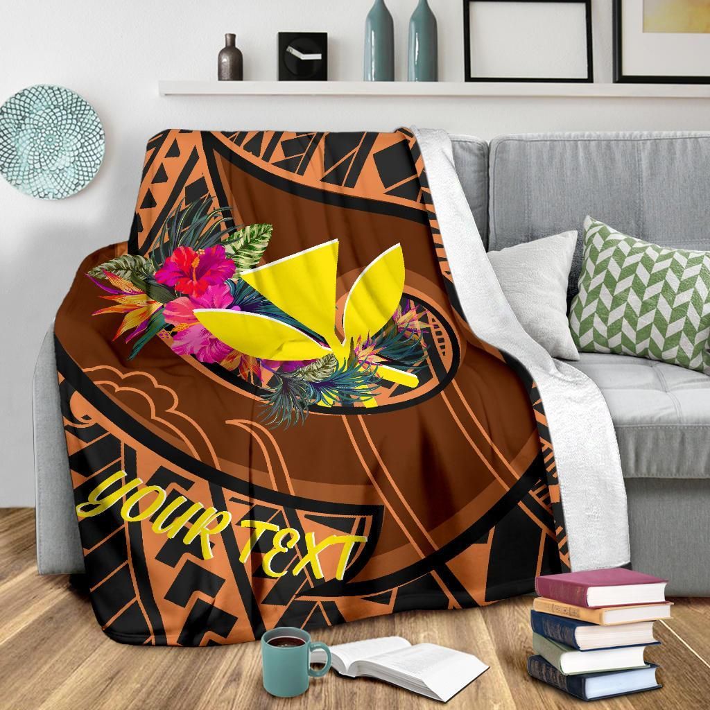 Hawaii Kanaka Maoli Premium Blanket - Polynesian Hook And Hibiscus-Myprintsy