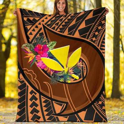 Hawaii Kanaka Maoli Premium Blanket - Polynesian Hook And Hibiscus-Myprintsy