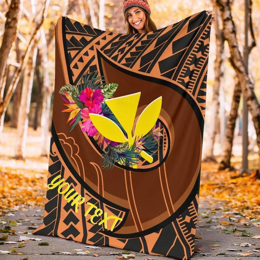 Hawaii Kanaka Maoli Premium Blanket - Polynesian Hook And Hibiscus-Myprintsy