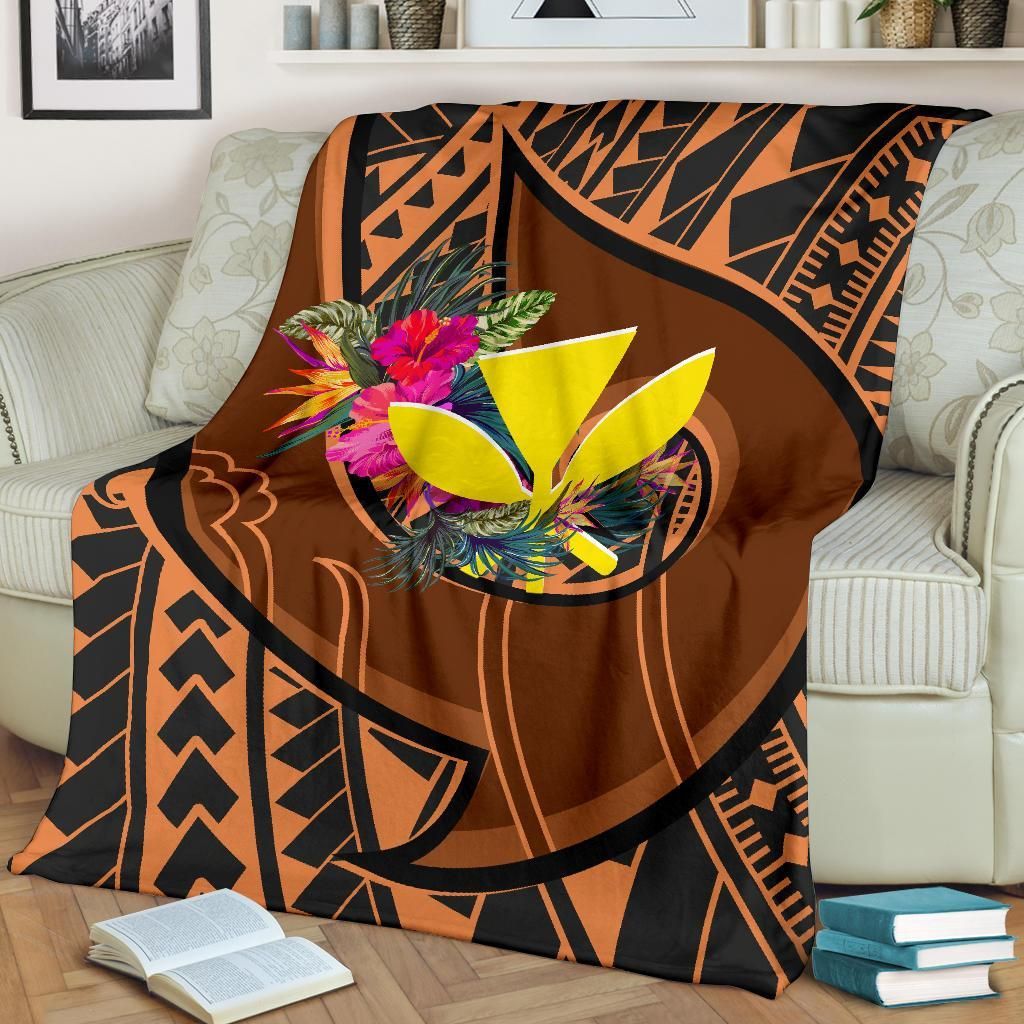 Hawaii Kanaka Maoli Premium Blanket - Polynesian Hook And Hibiscus-Myprintsy