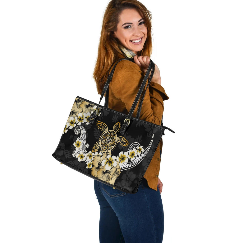 Hawaii Leather Tote Bag Turtle Gold Tropical