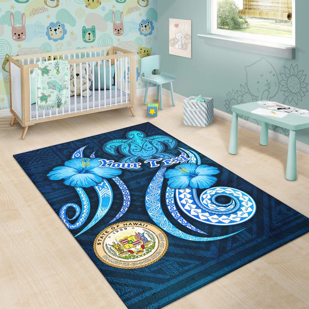 Hawaii Personalised Area Rug -Turtle and Tribal Tattoo Of Polynesian-Myprintsy