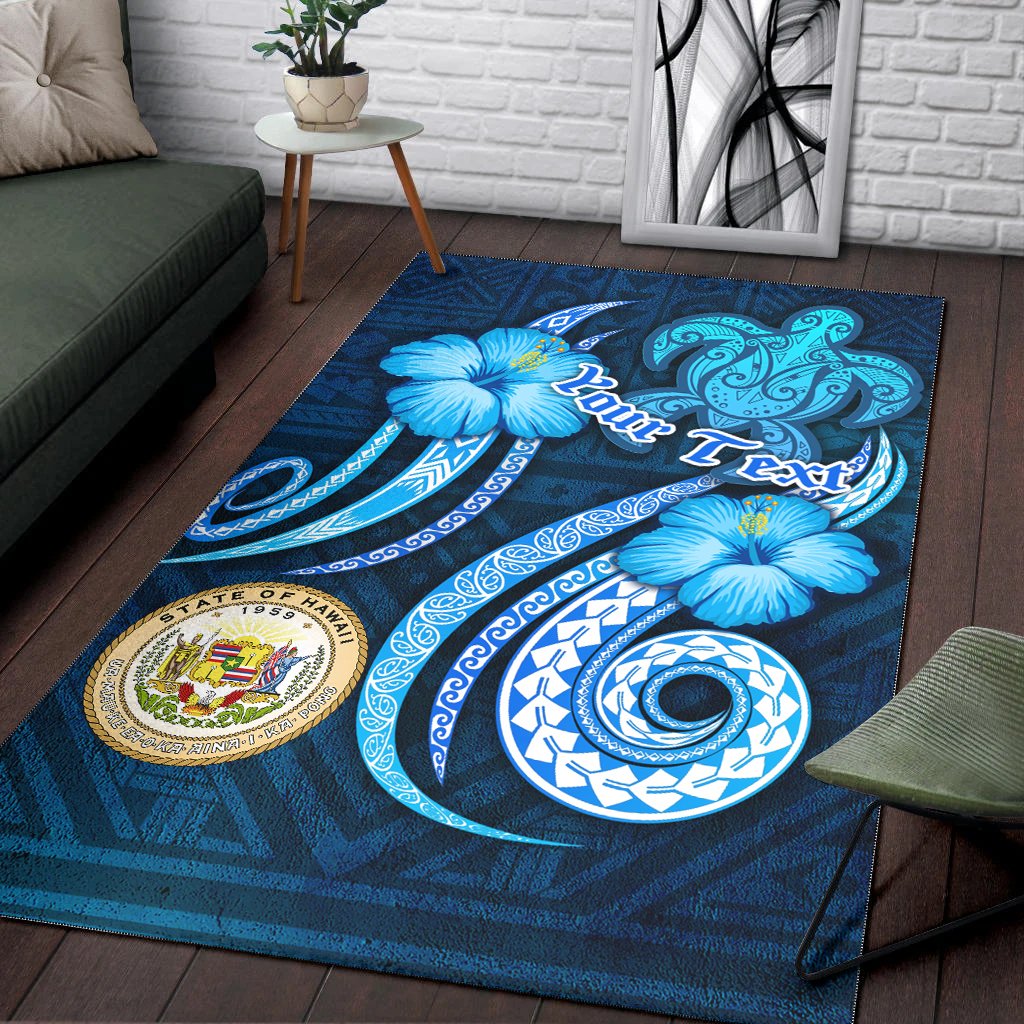Hawaii Personalised Area Rug -Turtle and Tribal Tattoo Of Polynesian-Myprintsy