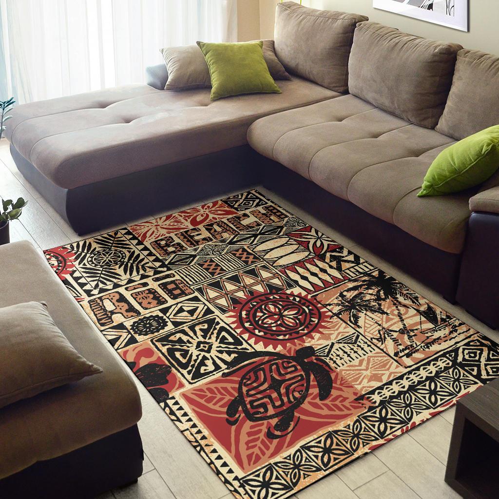 Hawaii Polynesian Area Rug - Hawaiian Style Tribal Fabric Patchwork-Myprintsy