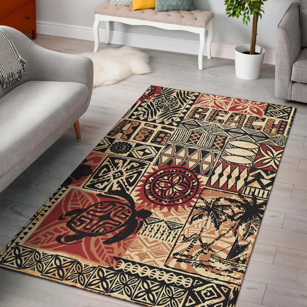 Hawaii Polynesian Area Rug - Hawaiian Style Tribal Fabric Patchwork-Myprintsy