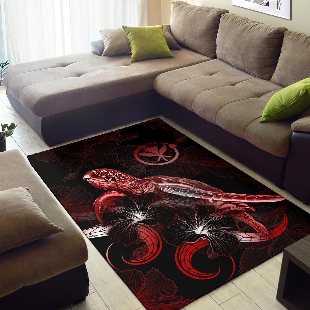 Hawaii Polynesian Area Rugs - Turtle With Blooming Hibiscus Red-Myprintsy