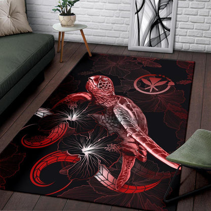 Hawaii Polynesian Area Rugs - Turtle With Blooming Hibiscus Red-Myprintsy