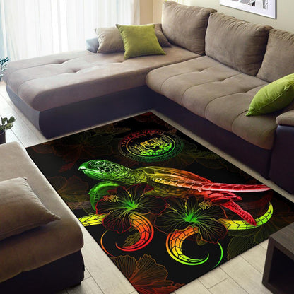 Hawaii Polynesian Area Rugs - Turtle With Blooming Hibiscus Reggae-Myprintsy