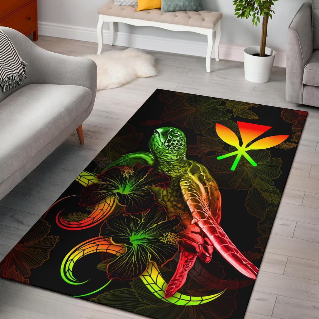 Hawaii Polynesian Area Rugs - Turtle With Blooming Hibiscus Reggae-Myprintsy