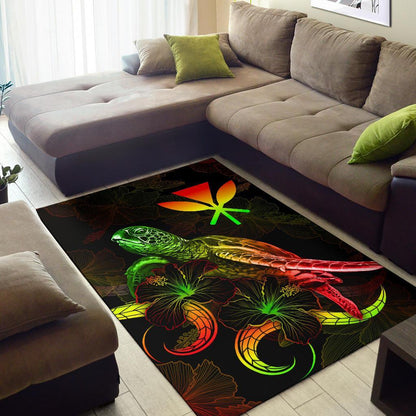 Hawaii Polynesian Area Rugs - Turtle With Blooming Hibiscus Reggae-Myprintsy