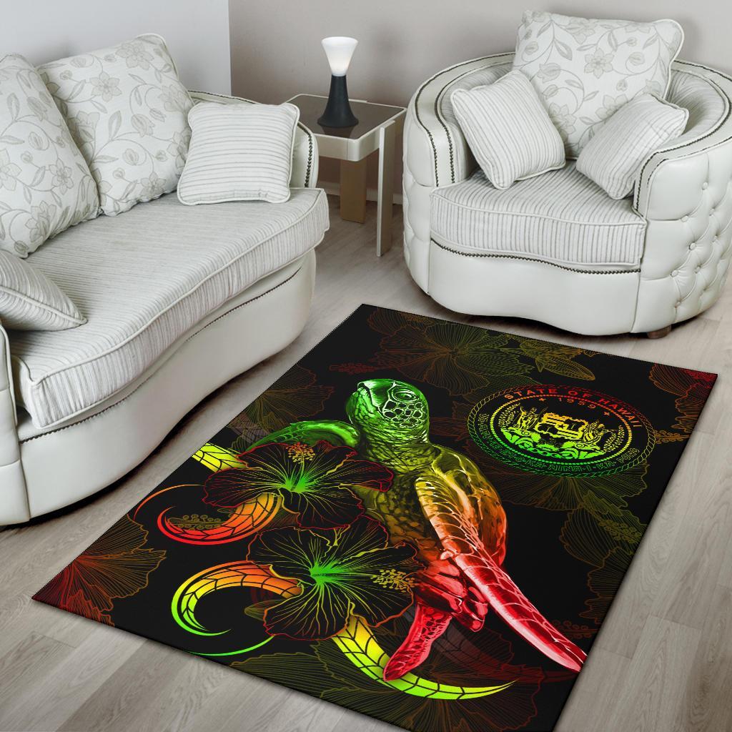 Hawaii Polynesian Area Rugs - Turtle With Blooming Hibiscus Reggae-Myprintsy
