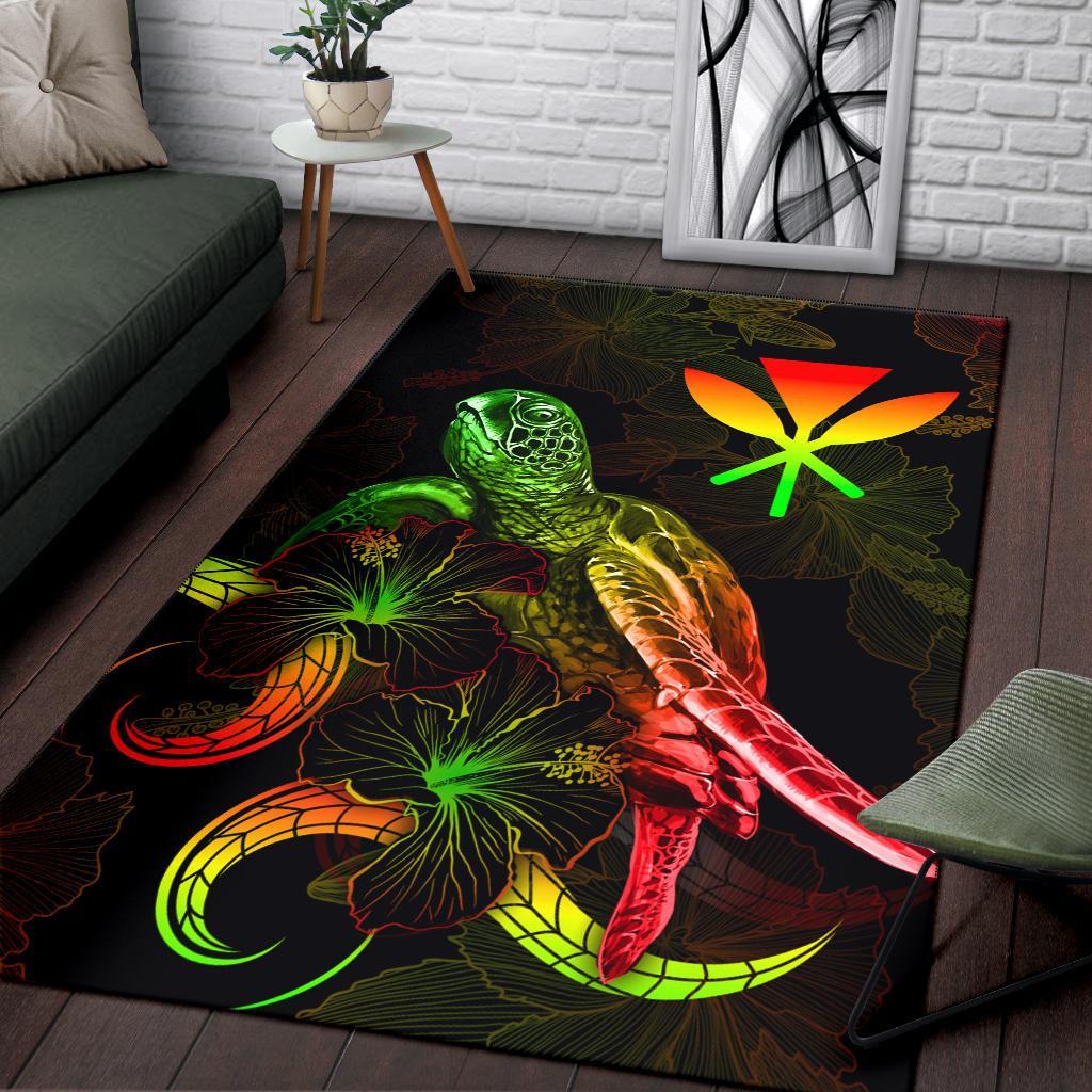 Hawaii Polynesian Area Rugs - Turtle With Blooming Hibiscus Reggae-Myprintsy