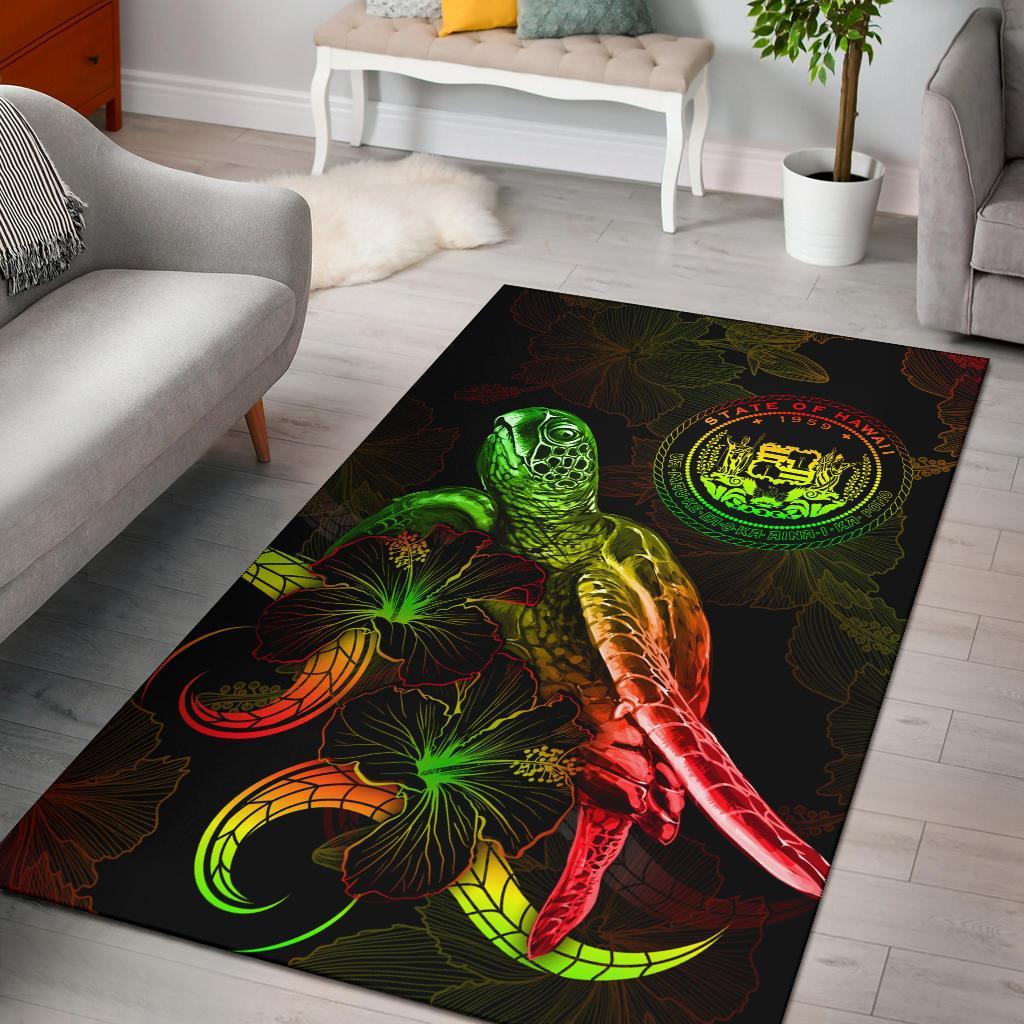 Hawaii Polynesian Area Rugs - Turtle With Blooming Hibiscus Reggae-Myprintsy