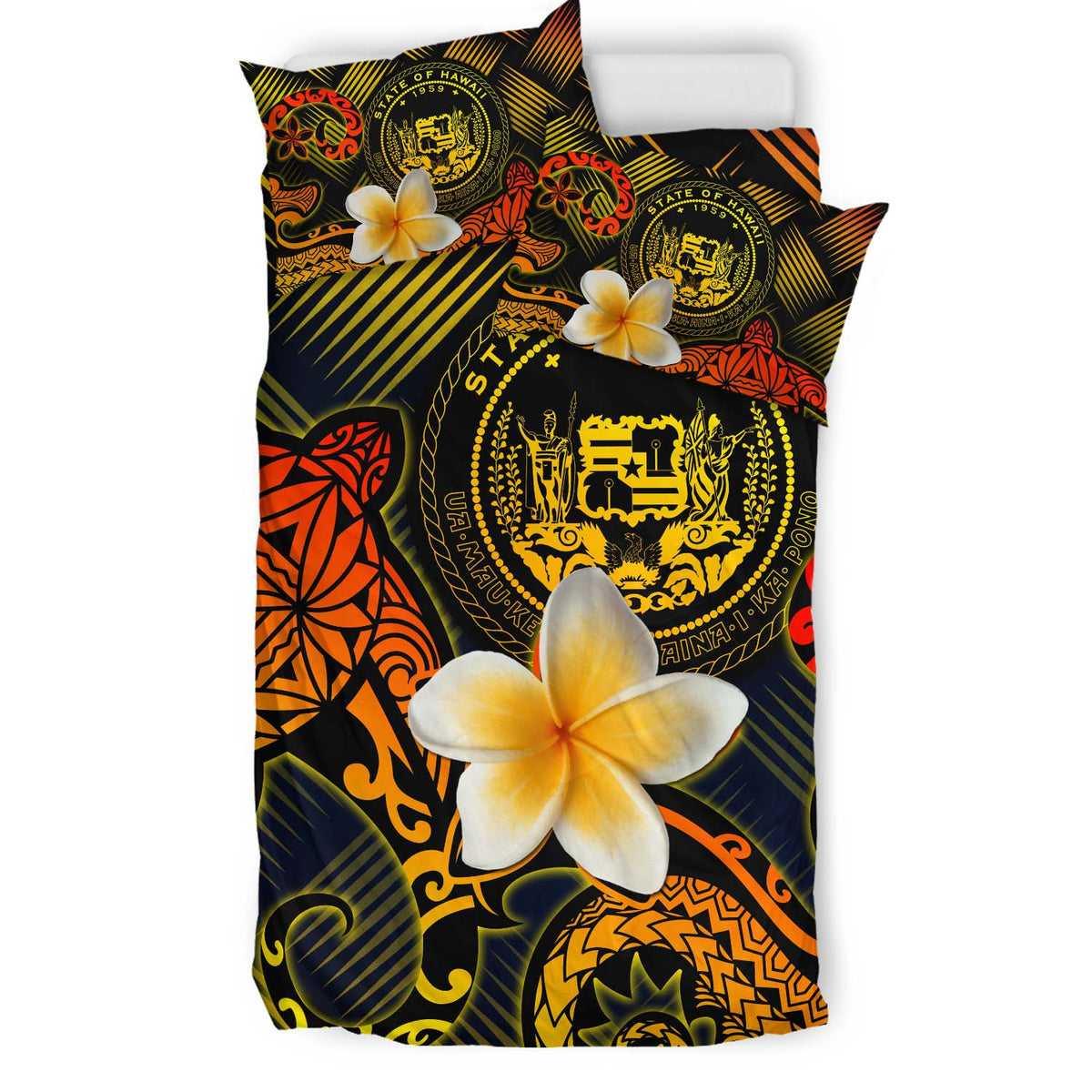 Hawaii Polynesian Bedding Set - Lauhala Turtle Plumeria Tropical
