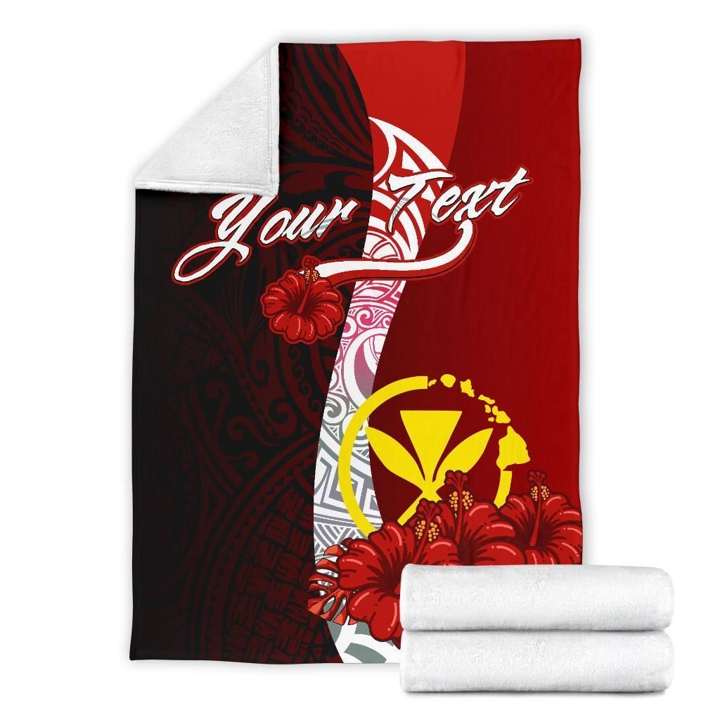 Hawaii Polynesian Custom Personalised Premium Blanket - Coat Of Arm With Hibiscus-Myprintsy