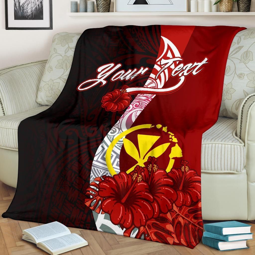 Hawaii Polynesian Custom Personalised Premium Blanket - Coat Of Arm With Hibiscus-Myprintsy