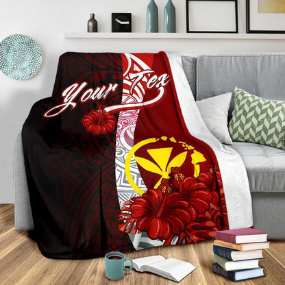 Hawaii Polynesian Custom Personalised Premium Blanket - Coat Of Arm With Hibiscus-Myprintsy