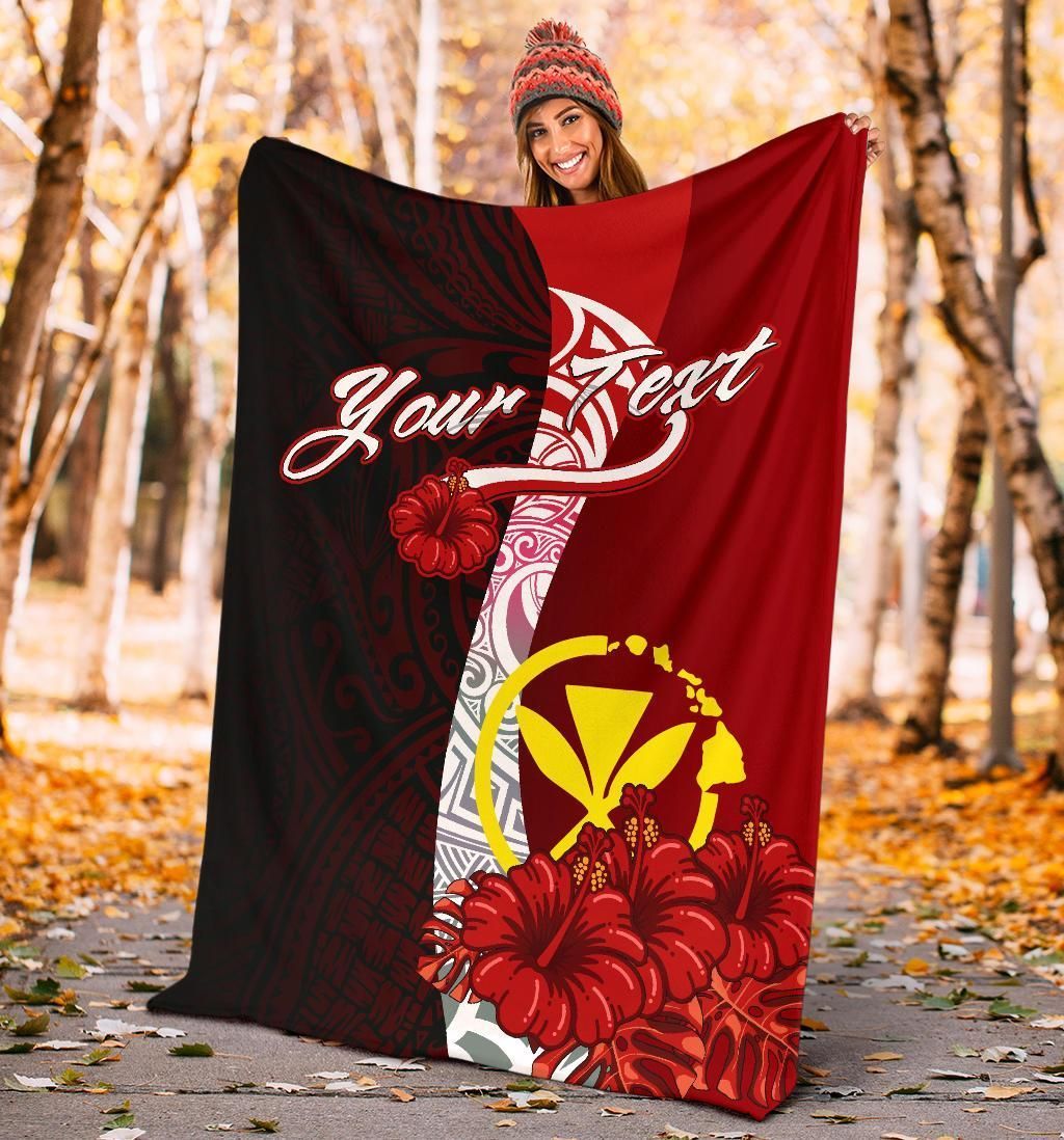 Hawaii Polynesian Custom Personalised Premium Blanket - Coat Of Arm With Hibiscus-Myprintsy