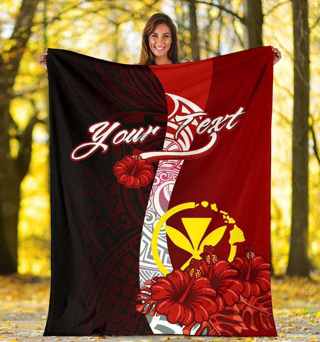 Hawaii Polynesian Custom Personalised Premium Blanket - Coat Of Arm With Hibiscus-Myprintsy