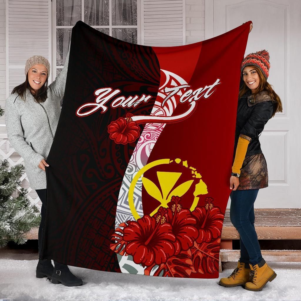 Hawaii Polynesian Custom Personalised Premium Blanket - Coat Of Arm With Hibiscus-Myprintsy