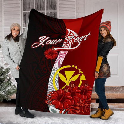 Hawaii Polynesian Custom Personalised Premium Blanket - Coat Of Arm With Hibiscus-Myprintsy