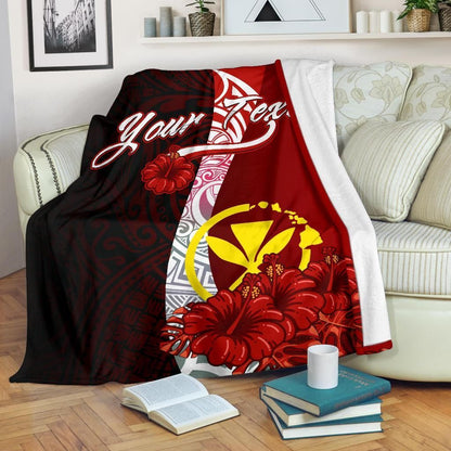 Hawaii Polynesian Custom Personalised Premium Blanket - Coat Of Arm With Hibiscus-Myprintsy