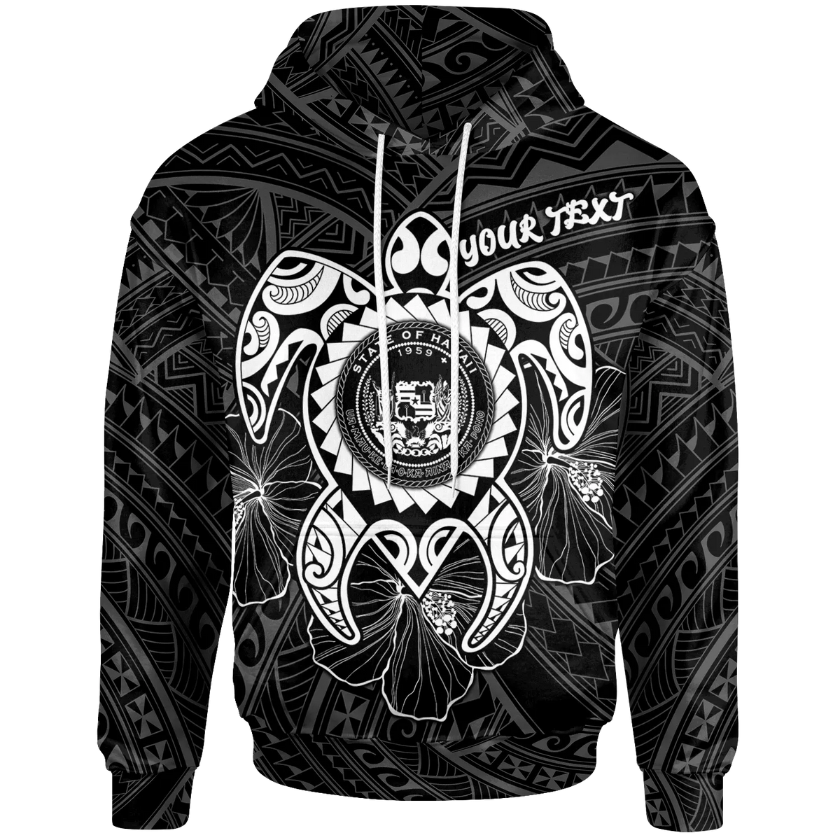 Hawaii Polynesian Personalised Hoodie - Vintage Polynesian Turtle (White)-Myprintsy