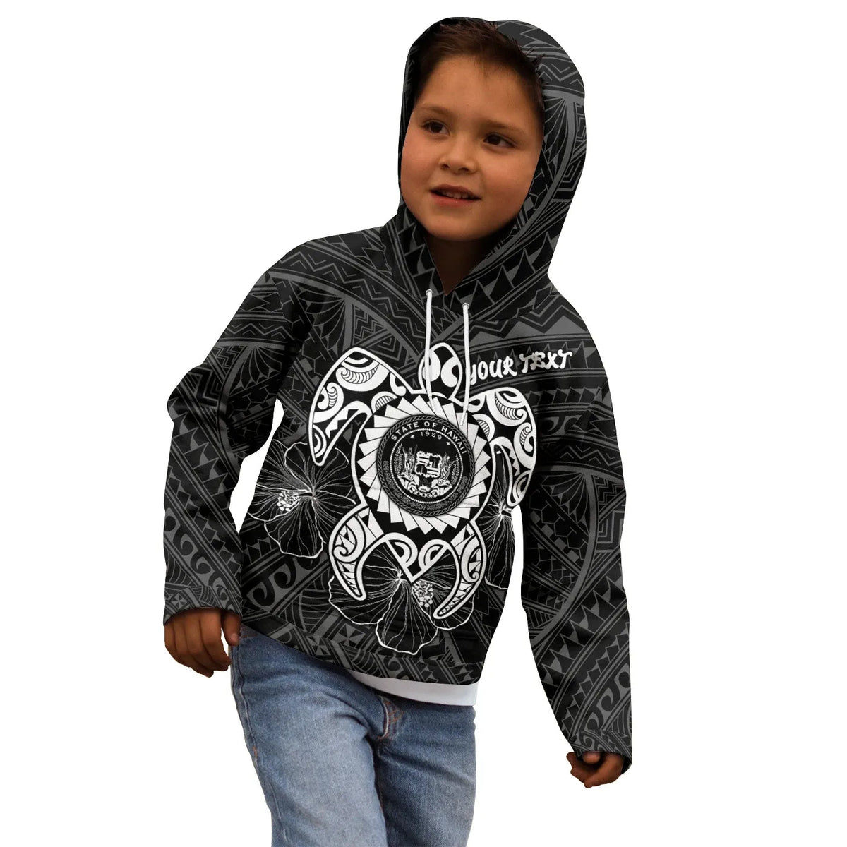 Hawaii Polynesian Personalised Hoodie - Vintage Polynesian Turtle (White)-Myprintsy