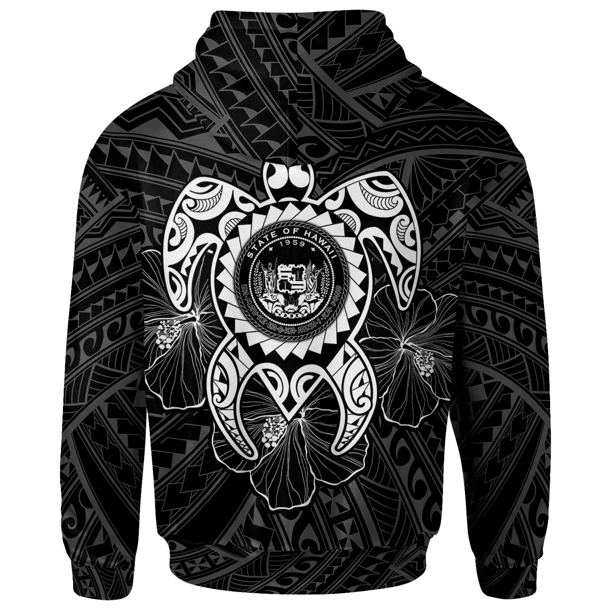 Hawaii Polynesian Personalised Hoodie - Vintage Polynesian Turtle (White)-Myprintsy