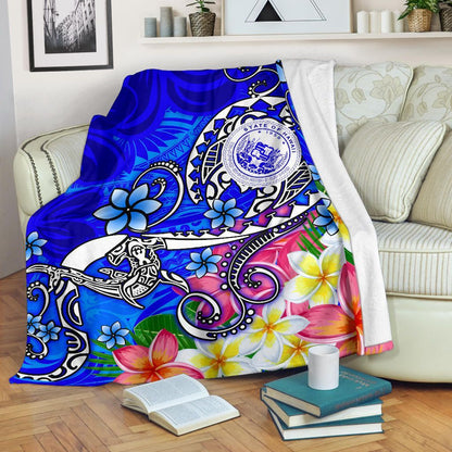 Hawaii Polynesian Premium Blanket - Hawaii Seal With Turtle Plumeria (Blue)-Myprintsy