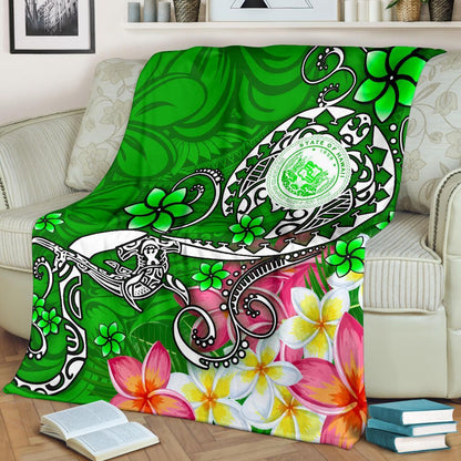 Hawaii Polynesian Premium Blankets - Hawaii Seal With Turtle Plumeria (Green)-Myprintsy