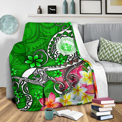 Hawaii Polynesian Premium Blankets - Hawaii Seal With Turtle Plumeria (Green)-Myprintsy