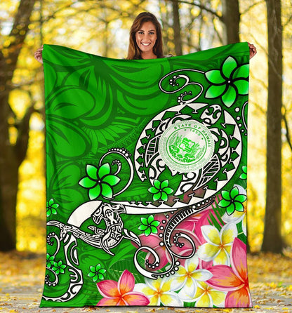 Hawaii Polynesian Premium Blankets - Hawaii Seal With Turtle Plumeria (Green)-Myprintsy