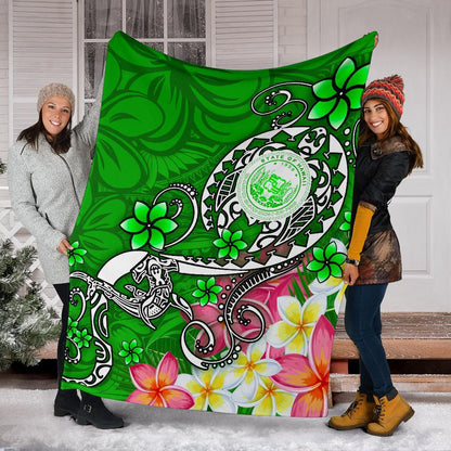 Hawaii Polynesian Premium Blankets - Hawaii Seal With Turtle Plumeria (Green)-Myprintsy