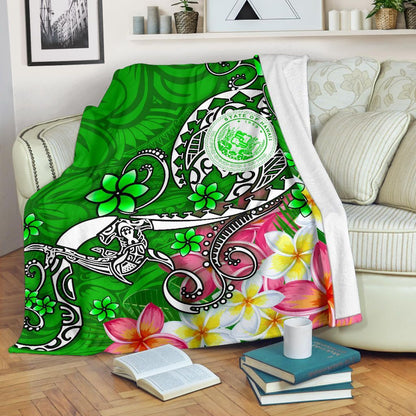Hawaii Polynesian Premium Blankets - Hawaii Seal With Turtle Plumeria (Green)-Myprintsy