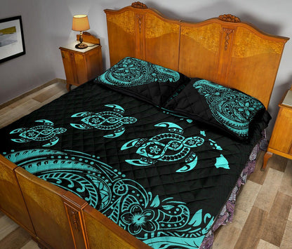 Hawaii Polynesian Quilt Bed Set - Blue Sea Turtle