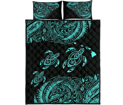 Hawaii Polynesian Quilt Bed Set - Blue Sea Turtle